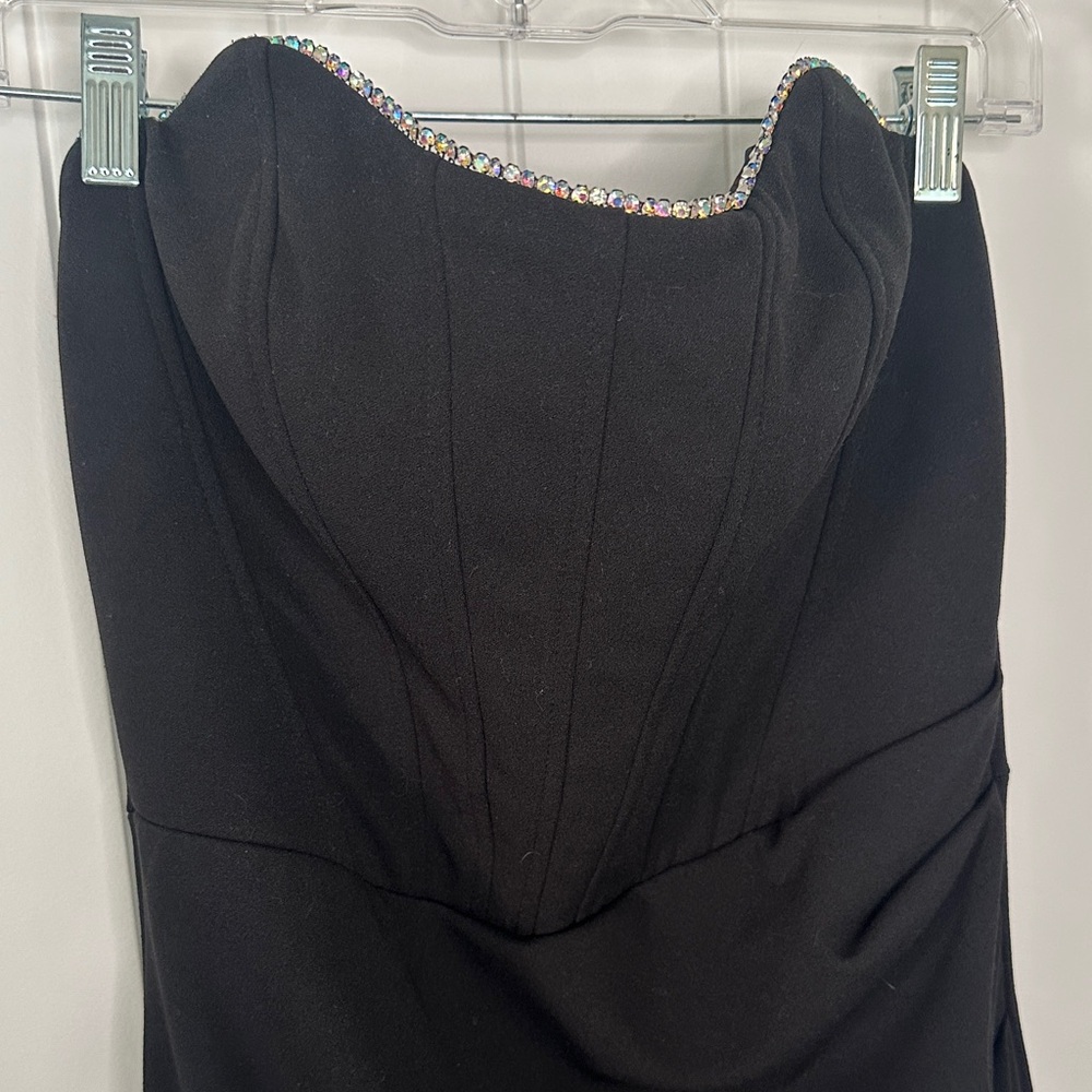Honey and Rosie Black Strapless Prom Formal Dress with Crystal rhinestone Trim